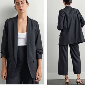 Zara Charcoal Grey Open Front 3/4 Cinched Sleeve Blazer